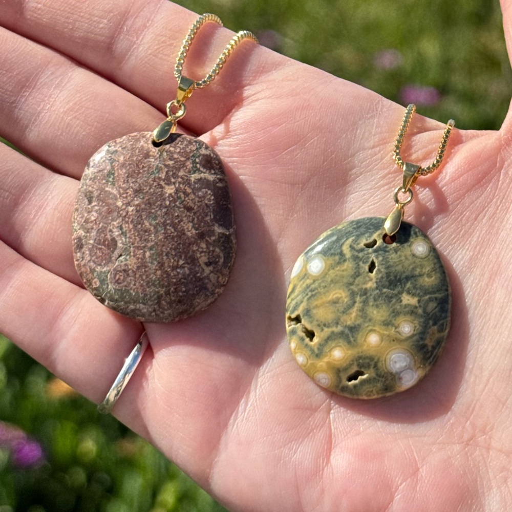 Two Jasper Stone Pendant Necklace Set